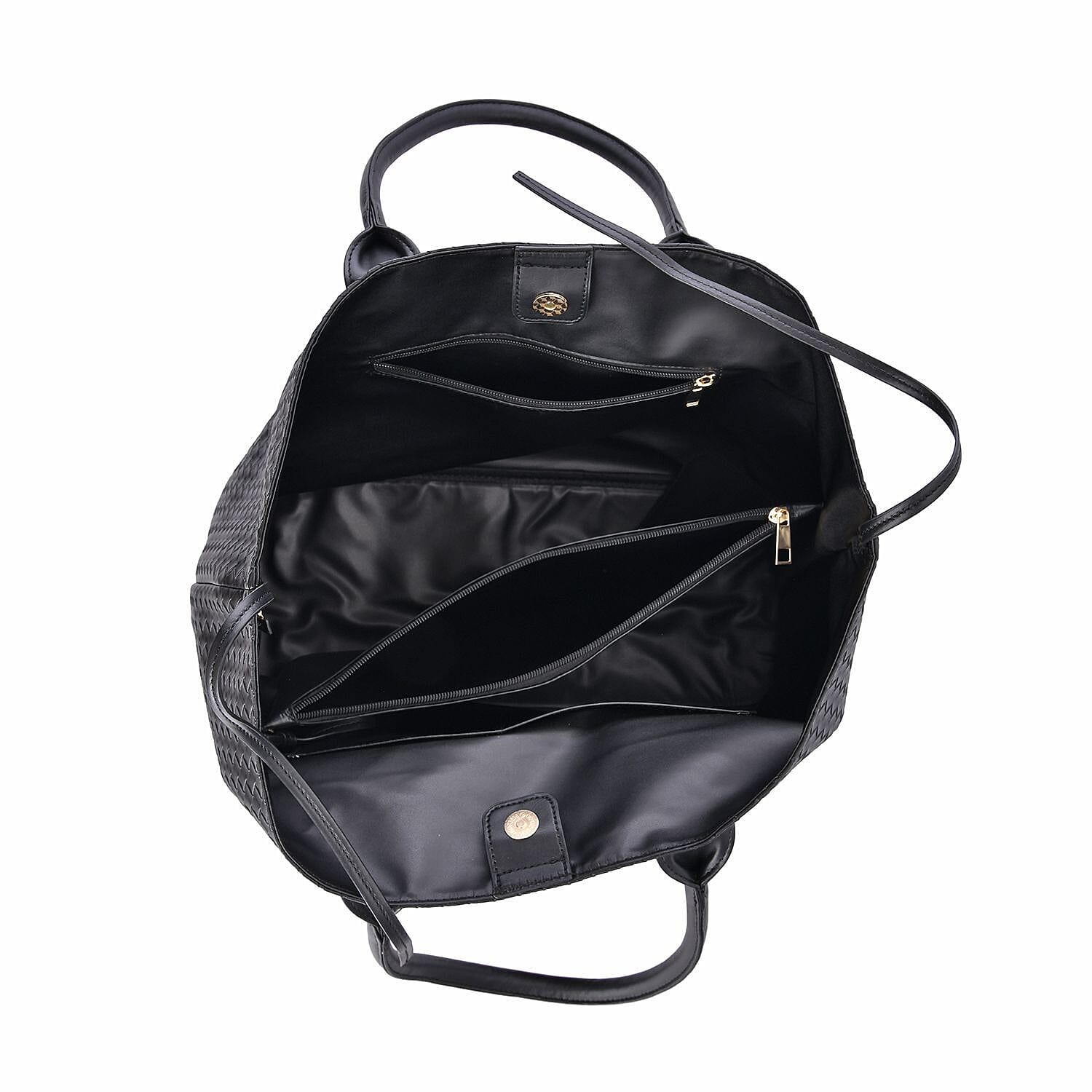 Designer Inspired Embossed Weave Tote Bag and a Detachable Pouch - Navy Blue