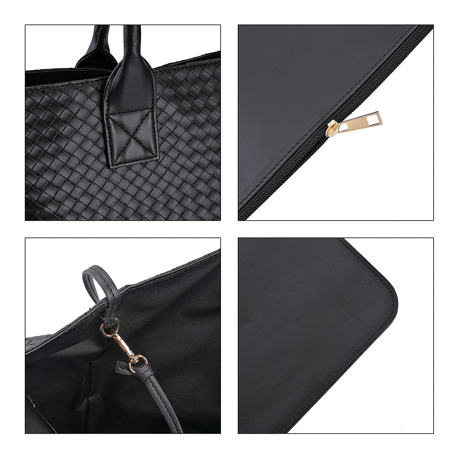 Designer Inspired Embossed Weave Tote Bag and a Detachable Pouch - Navy Blue