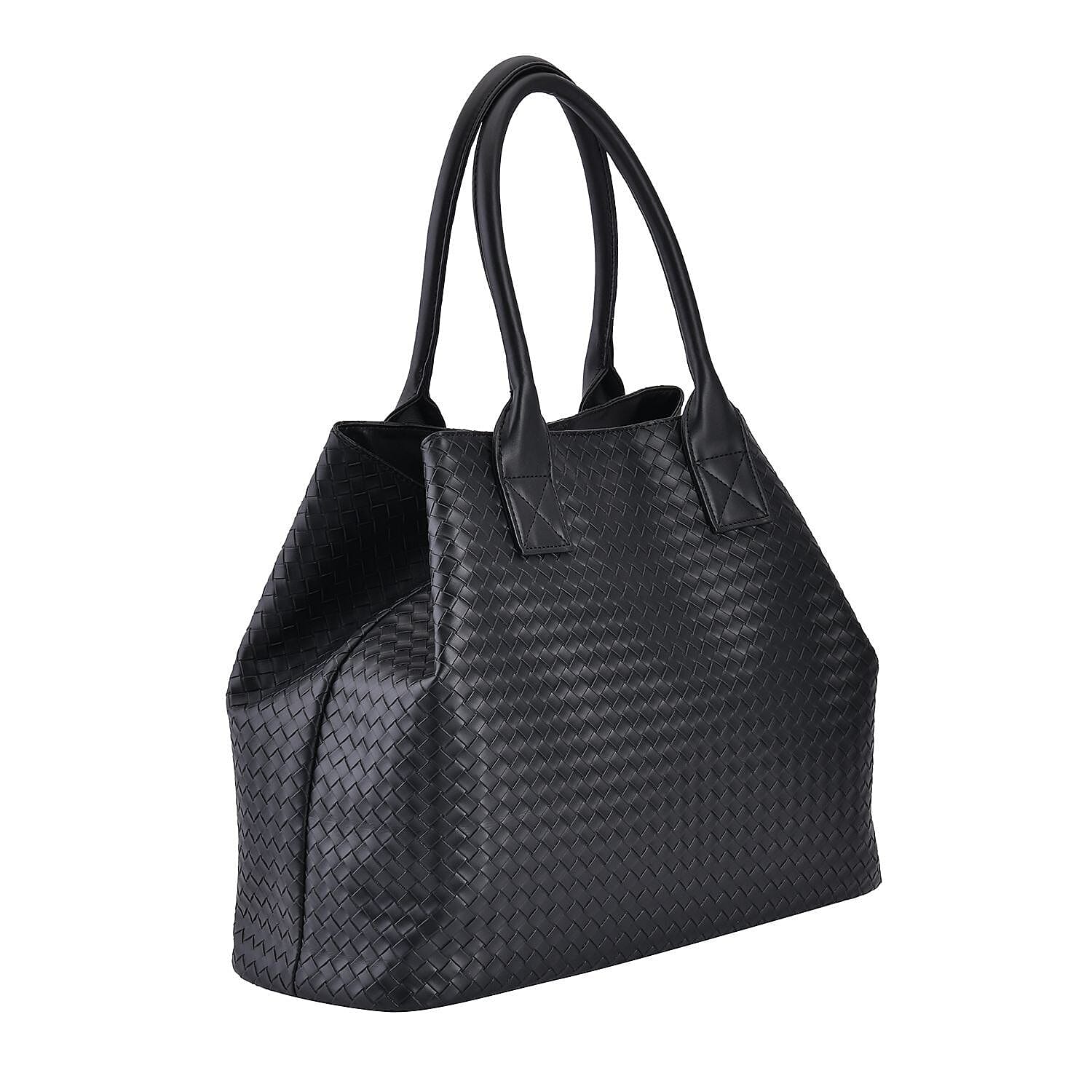 Designer Inspired Embossed Weave Tote Bag and a Detachable Pouch - Navy Blue