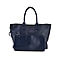 Designer Inspired Embossed Weave Tote Bag and a Detachable Pouch - Navy Blue