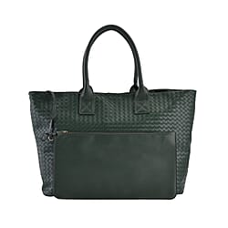 Designer Inspired Embossed Weave Tote Bag and a Detachable Pouch - Navy Blue