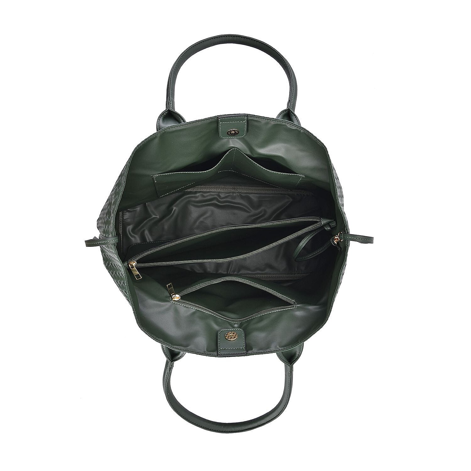 Designer Inspired  Embossed Weave Tote Bag and a Detachable Pouch - Green