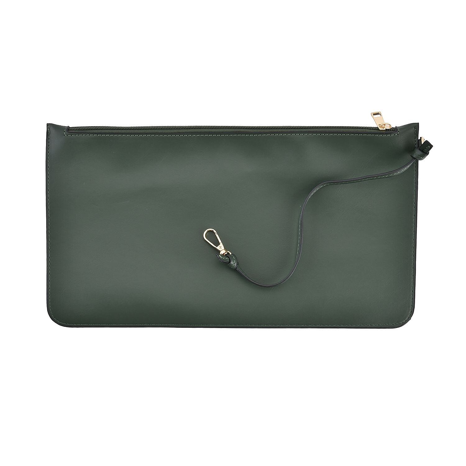 Designer Inspired  Embossed Weave Tote Bag and a Detachable Pouch - Green