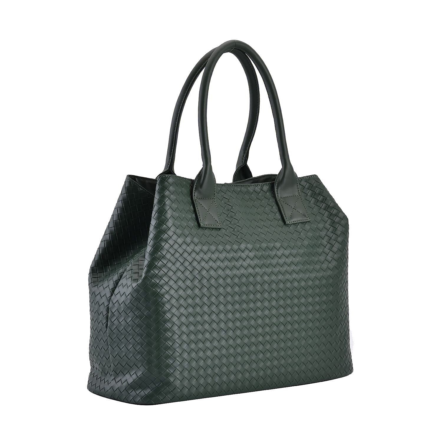 Designer Inspired  Embossed Weave Tote Bag and a Detachable Pouch - Green