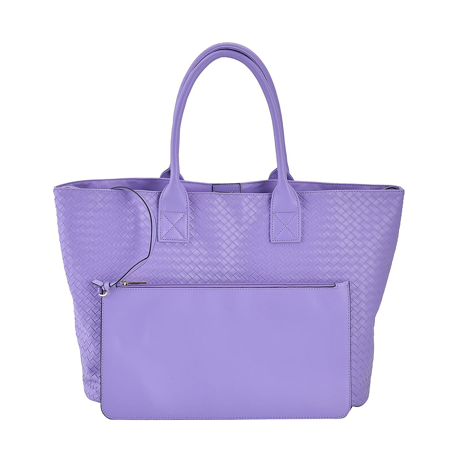 Designer Inspired Embossed Weave Tote Bag and a Detachable Pouch - Purple