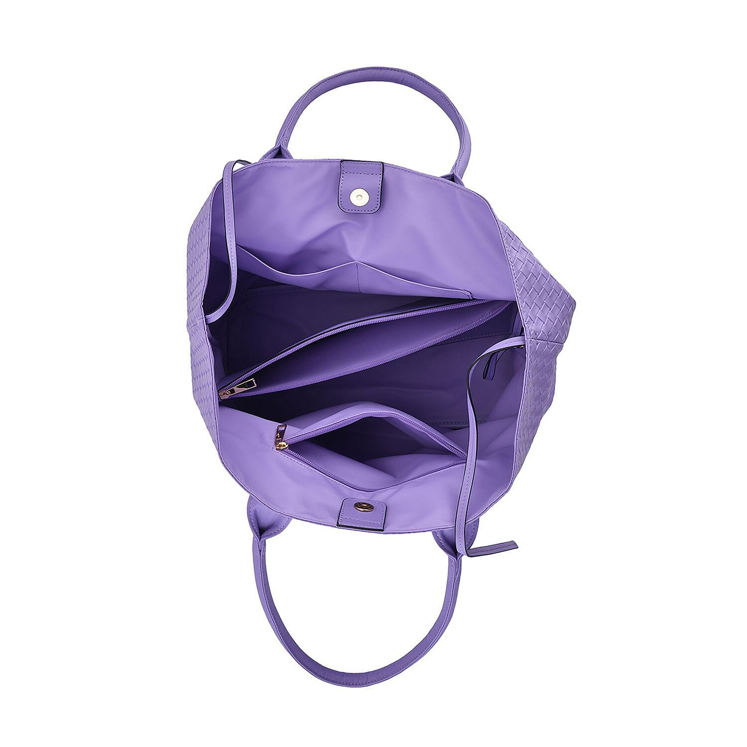 Designer Inspired Embossed Weave Tote Bag and a Detachable Pouch - Purple