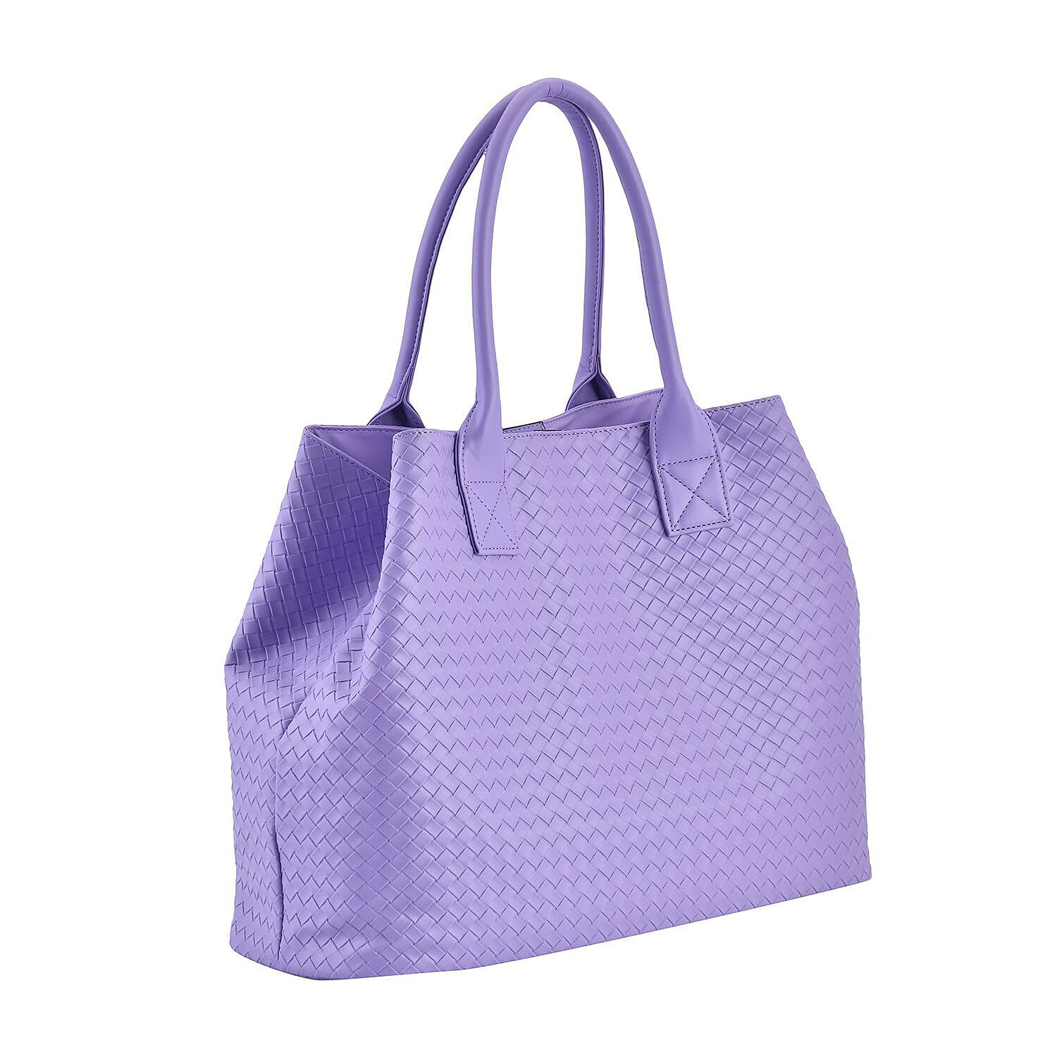 Designer Inspired Embossed Weave Tote Bag and a Detachable Pouch - Purple