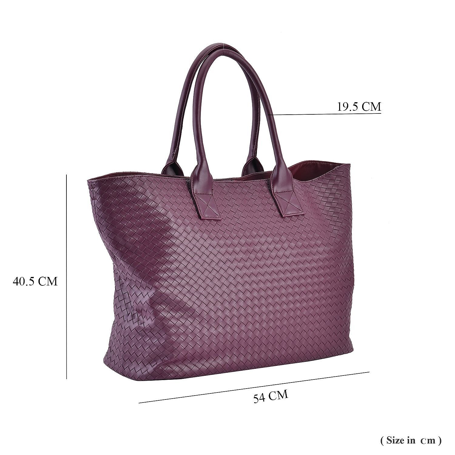 Designer Inspired Embossed Weave Tote Bag and a Detachable Pouch - Burgundy