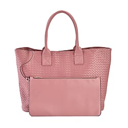 Designer Inspired Embossed Weave Tote Bag and a Detachable Pouch - Navy Blue