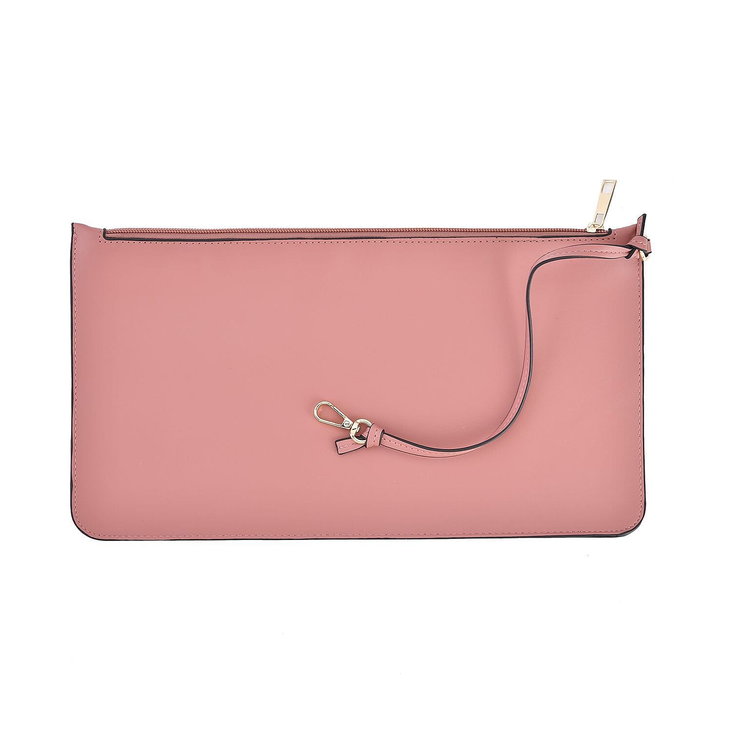 Designer Inspired Embossed Weave Tote Bag and a Detachable Pouch - Pink