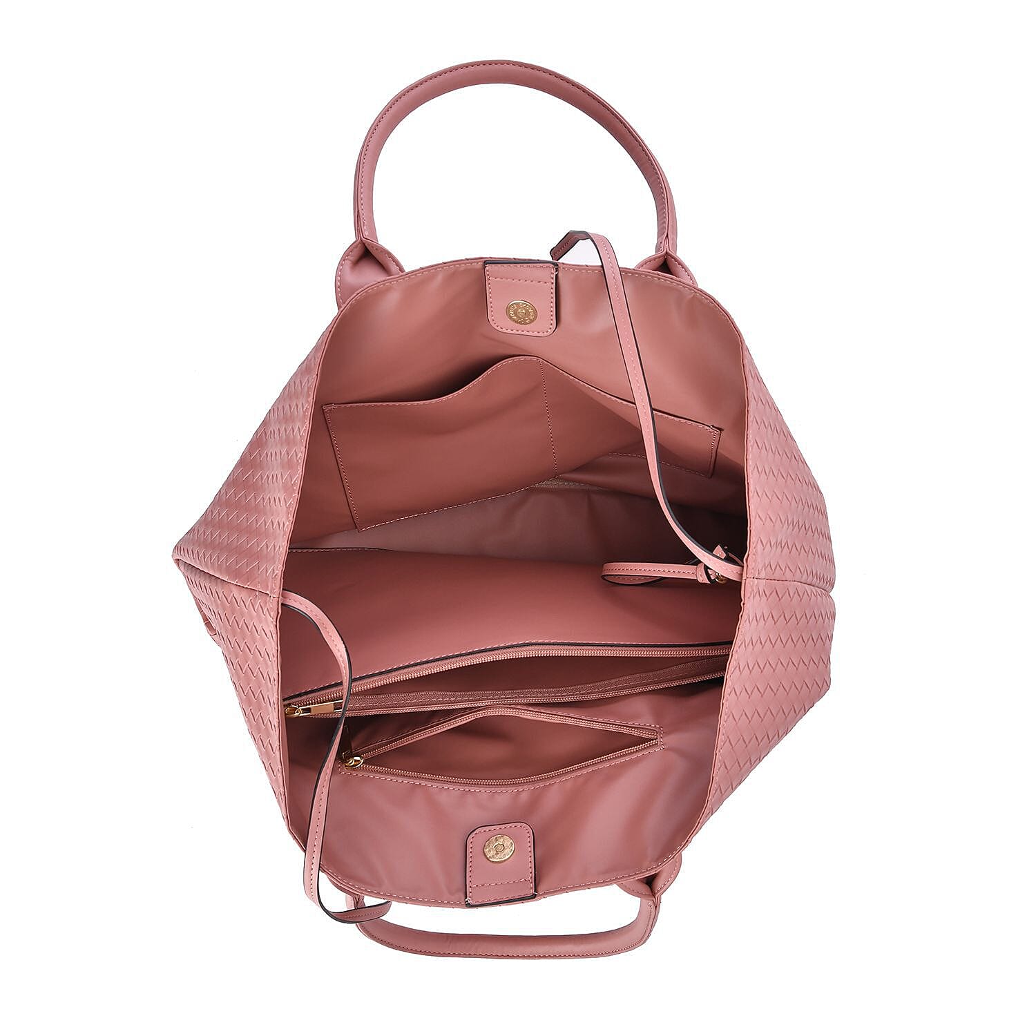 Designer Inspired Embossed Weave Tote Bag and a Detachable Pouch - Pink