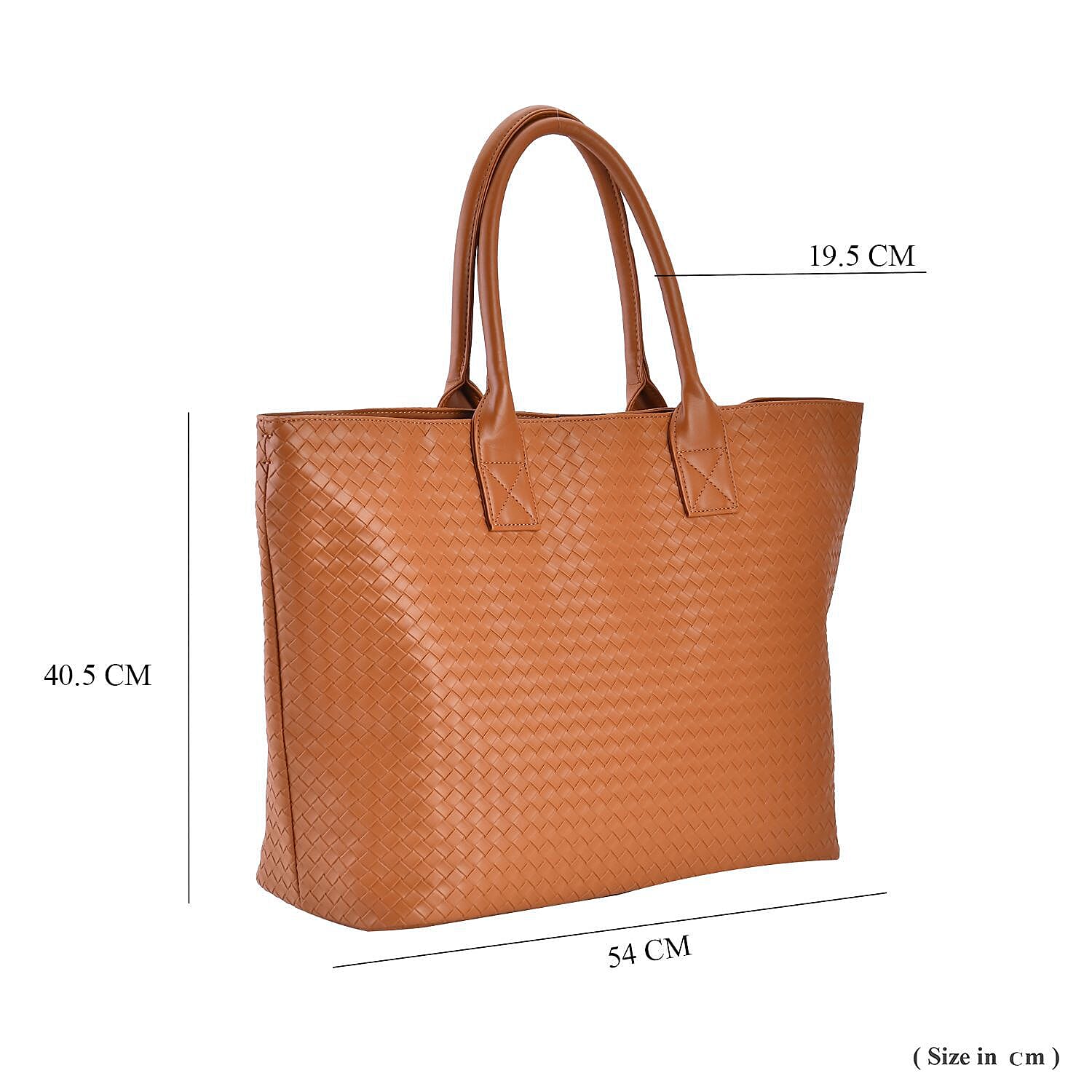 Designer Inspired Embossed Weave Tote Bag and a Detachable Pouch - Tan
