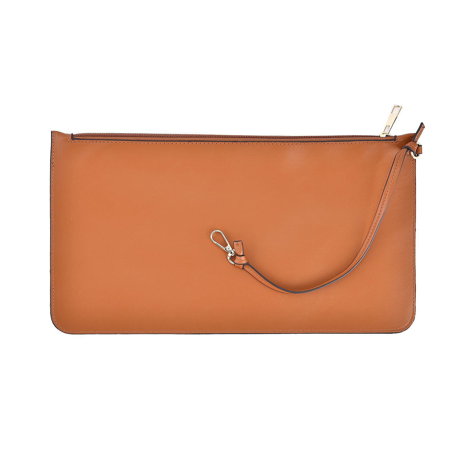 Designer Inspired Embossed Weave Tote Bag and a Detachable Pouch - Tan