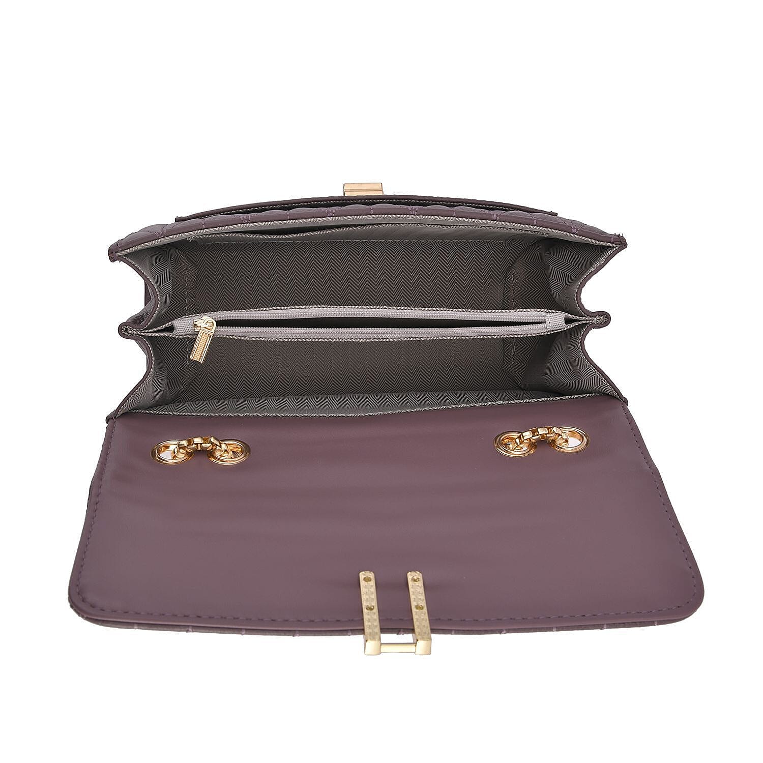 CloseOut Deal- 100% Genuine Leather Shoulder Bag with Chain Strap-Purple