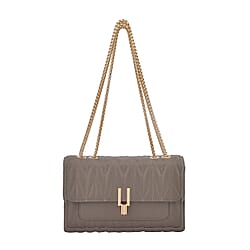 Genuine Leather Sholuder Bag with Chain Strap -Purple