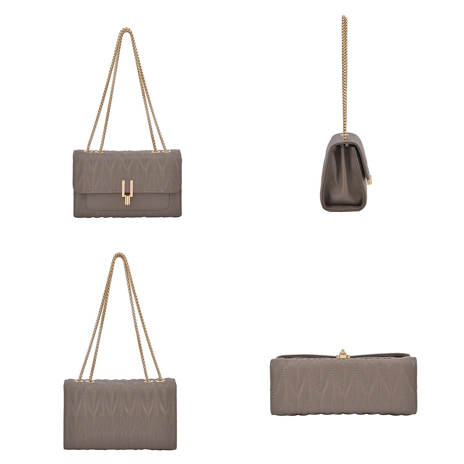 CloseOut Deal-Genuine Leather Shoulder Bag with Chain Strap - Light Grey