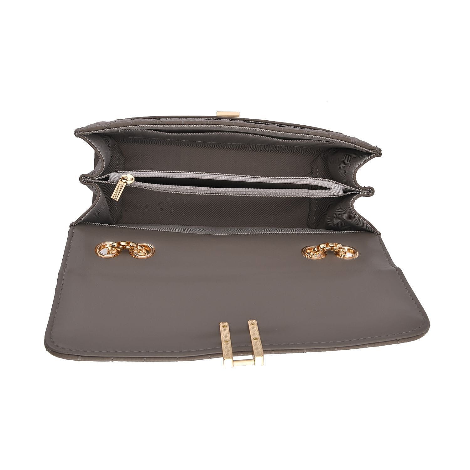 CloseOut Deal-Genuine Leather Shoulder Bag with Chain Strap - Light Grey