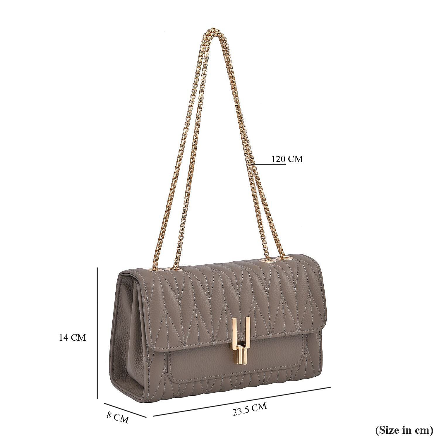 CloseOut Deal-Genuine Leather Shoulder Bag with Chain Strap - Light Grey