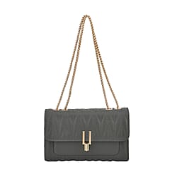 Genuine Leather Sholuder Bag with Chain Strap -Purple