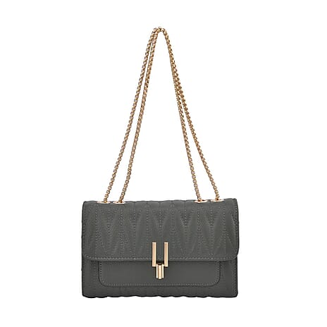 CloseOut Deal-Genuine Leather Shoulder Bag with Chain Strap- Green