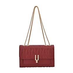 Genuine Leather Sholuder Bag with Chain Strap -Purple