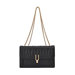 Genuine Leather Sholuder Bag with Chain Strap -Purple