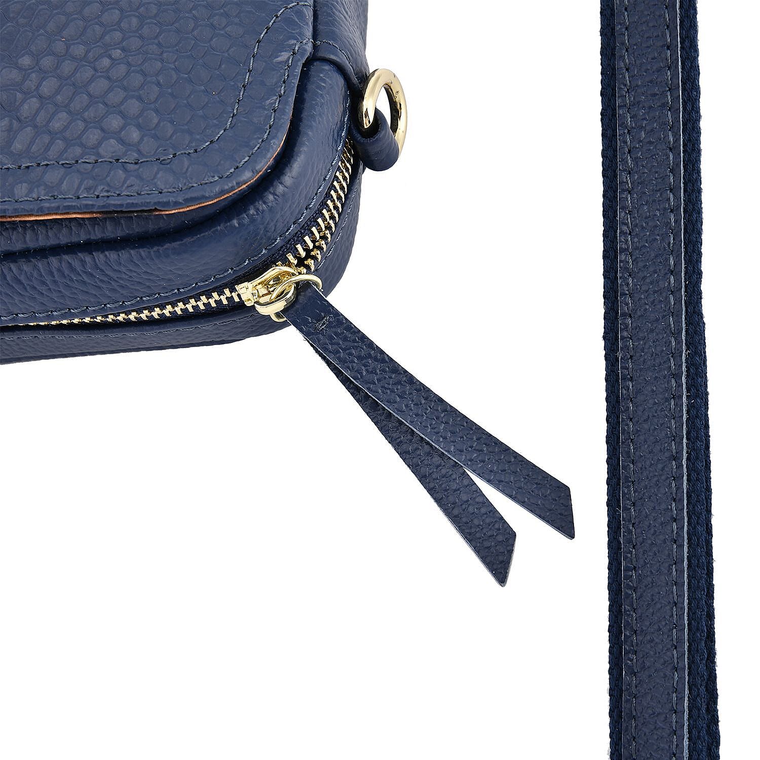 Sencillez Snakeskin Embossed Pattern Genuine Leather Crossbody Bag (Size 20x13x5 Cm) - Navy Blue