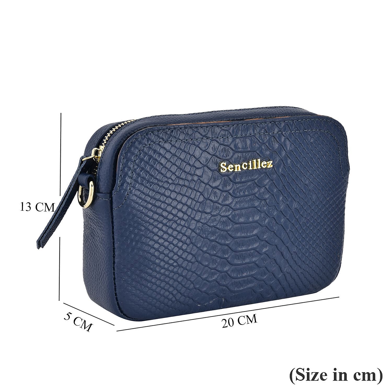 Sencillez Snakeskin Embossed Pattern Genuine Leather Crossbody Bag (Size 20x13x5 Cm) - Navy Blue