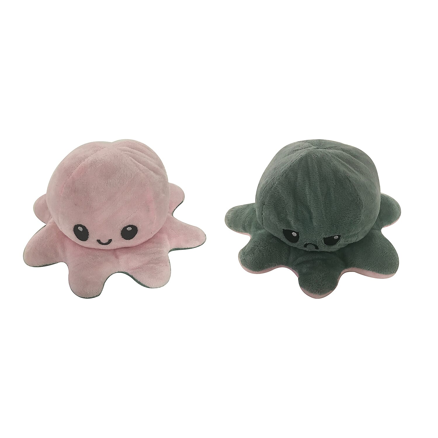 20cm Reversible Happy Sad Octopus Plush Toy Purple, Green and Light Pink