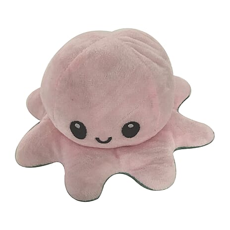 20cm Reversible Happy Sad Octopus Plush Toy Purple, Green and Light Pink