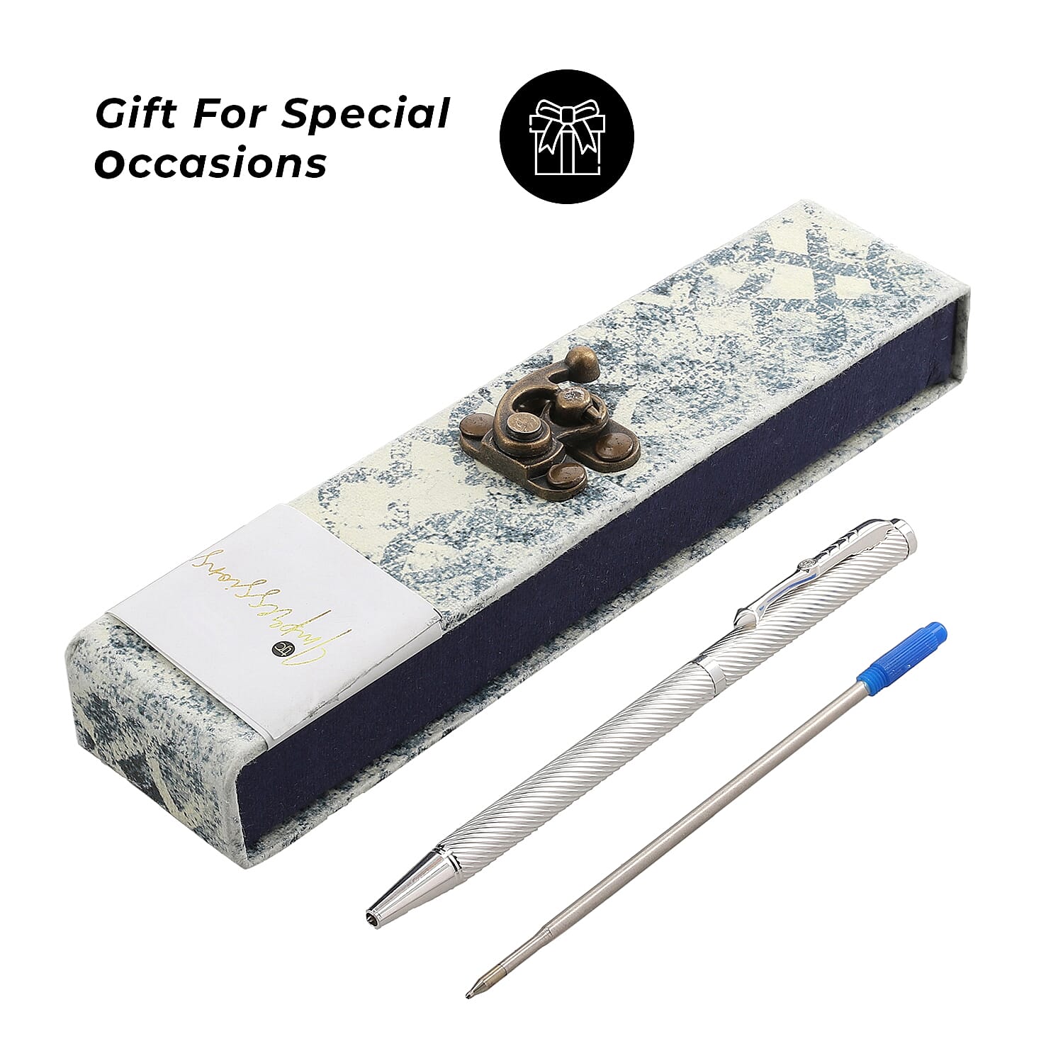 Luxury Collection- 925 Sterling Silver  Pen with Moissanite (RD 3MM) - 1 Extra Refill, Silver Wt.12 Gms Approx