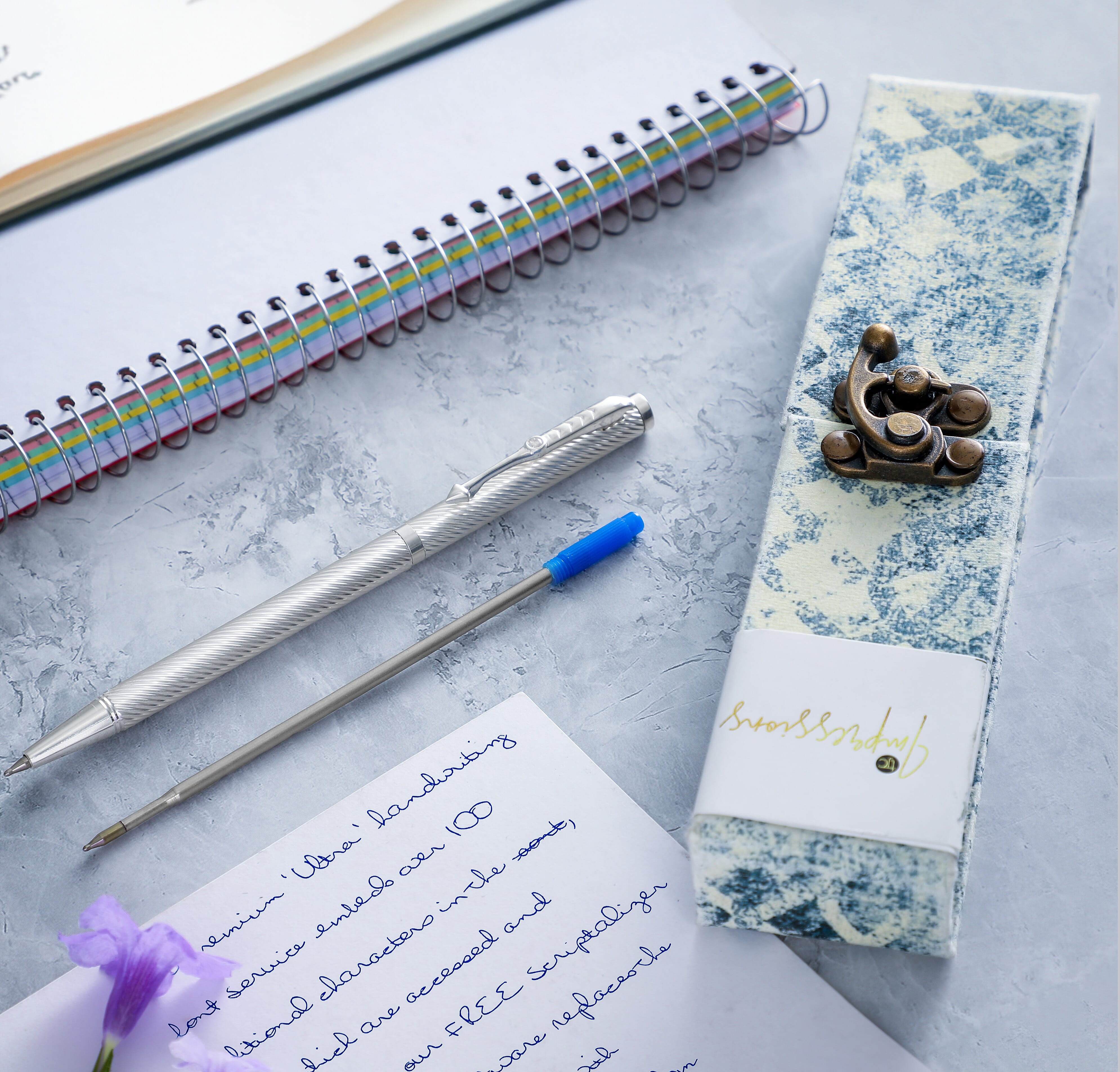 Luxury Collection- 925 Sterling Silver  Pen with Moissanite (RD 3MM) - 1 Extra Refill, Silver Wt.12 Gms Approx