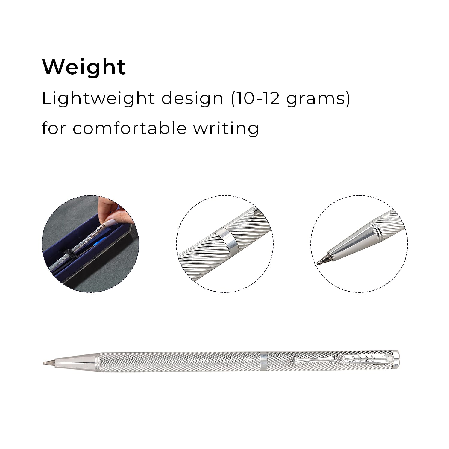 Luxury Collection- 925 Sterling Silver  Pen with Moissanite (RD 3MM) - 1 Extra Refill, Silver Wt.12 Gms Approx