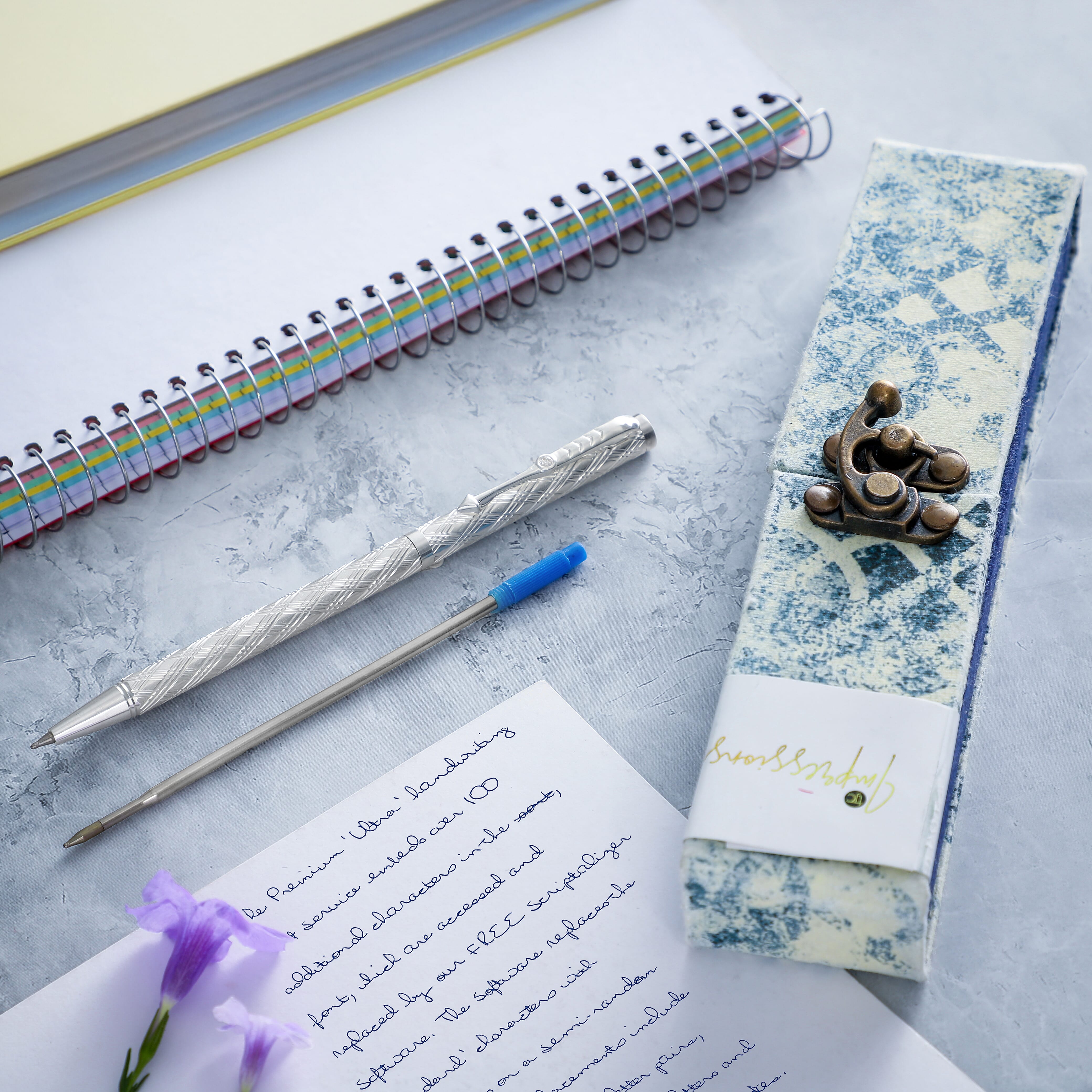 925 Sterling Silver Pen with Moissanite (RD 3MM) - 1 Extra Refill, Silver Wt.12 Gms Approx