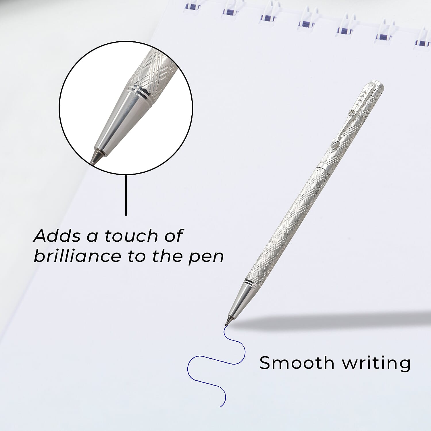 925 Sterling Silver Pen with Moissanite (RD 3MM) - 1 Extra Refill, Silver Wt.12 Gms Approx