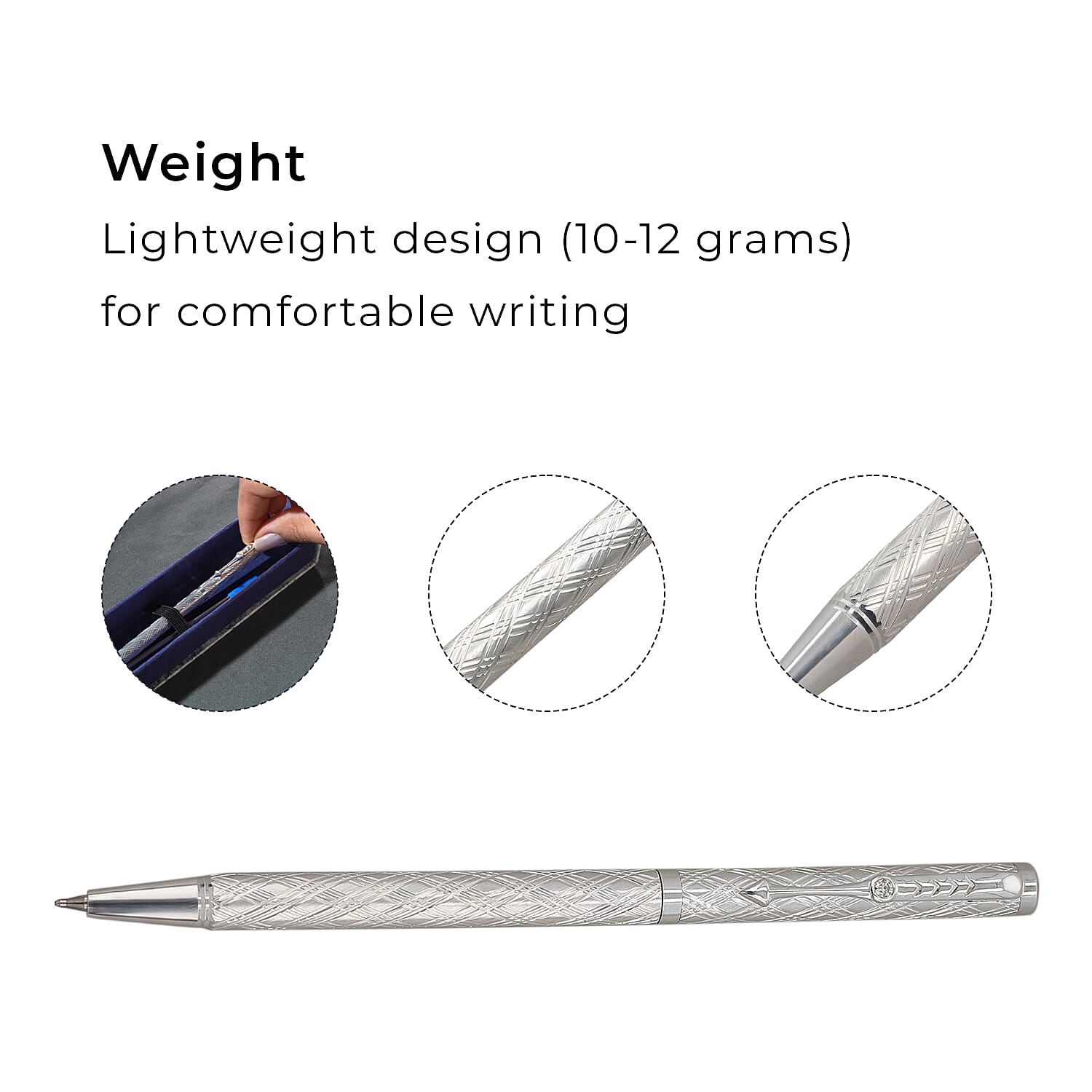 925 Sterling Silver Pen with Moissanite (RD 3MM) - 1 Extra Refill, Silver Wt.12 Gms Approx