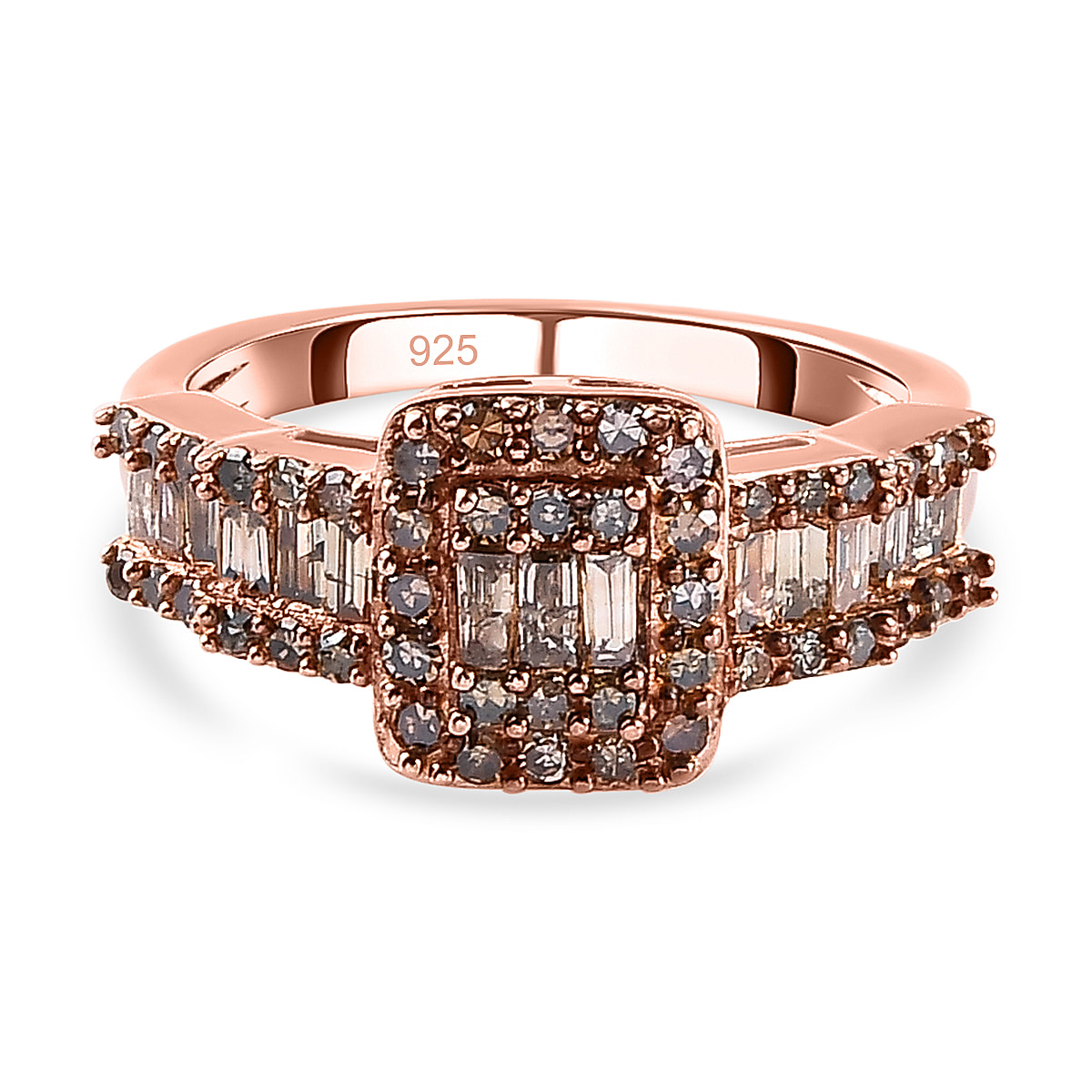 Natural Champagne Diamond Ring in 18K Vermeil Rose Gold Plated Sterling Silver 1.00 Ct.