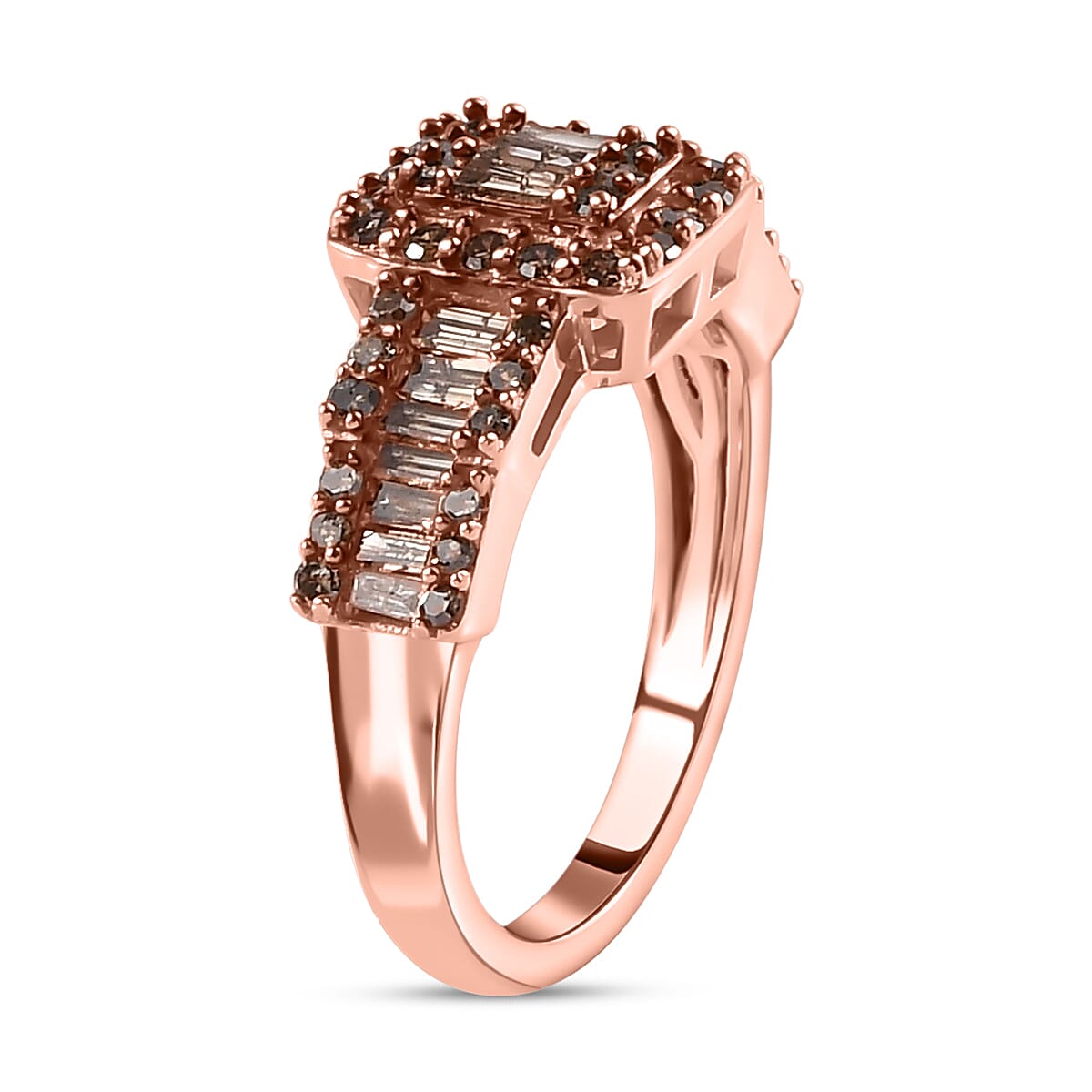 Natural Champagne Diamond Ring in 18K Vermeil Rose Gold Plated Sterling Silver 1.00 Ct.