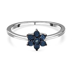 Blue Diamond Floral Ring in Sterling Silver