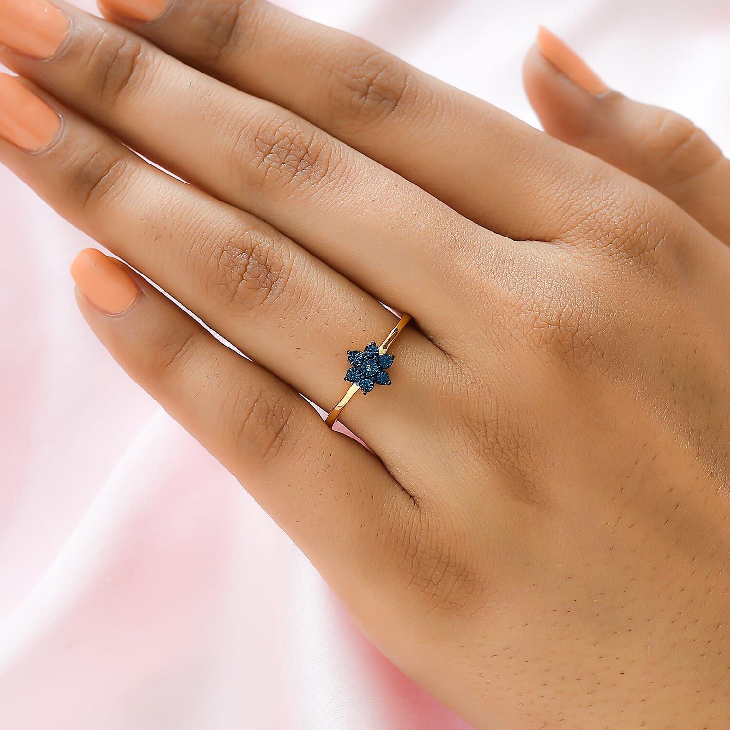 Blue Diamond Floral Ring in Sterling Silver