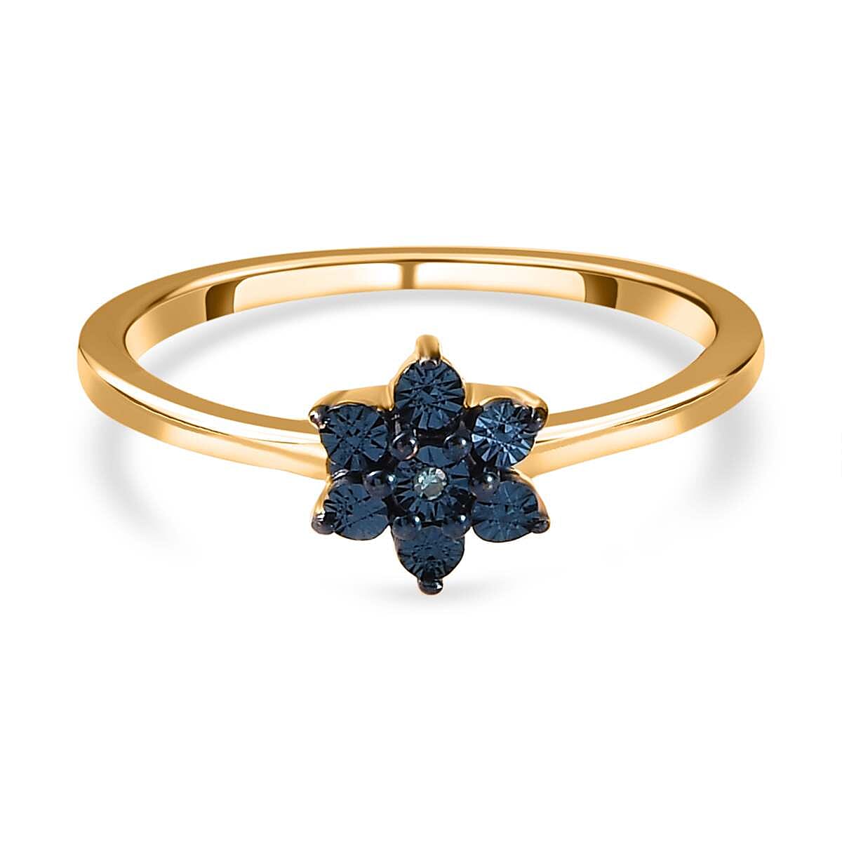Blue Diamond Floral Ring in Sterling Silver