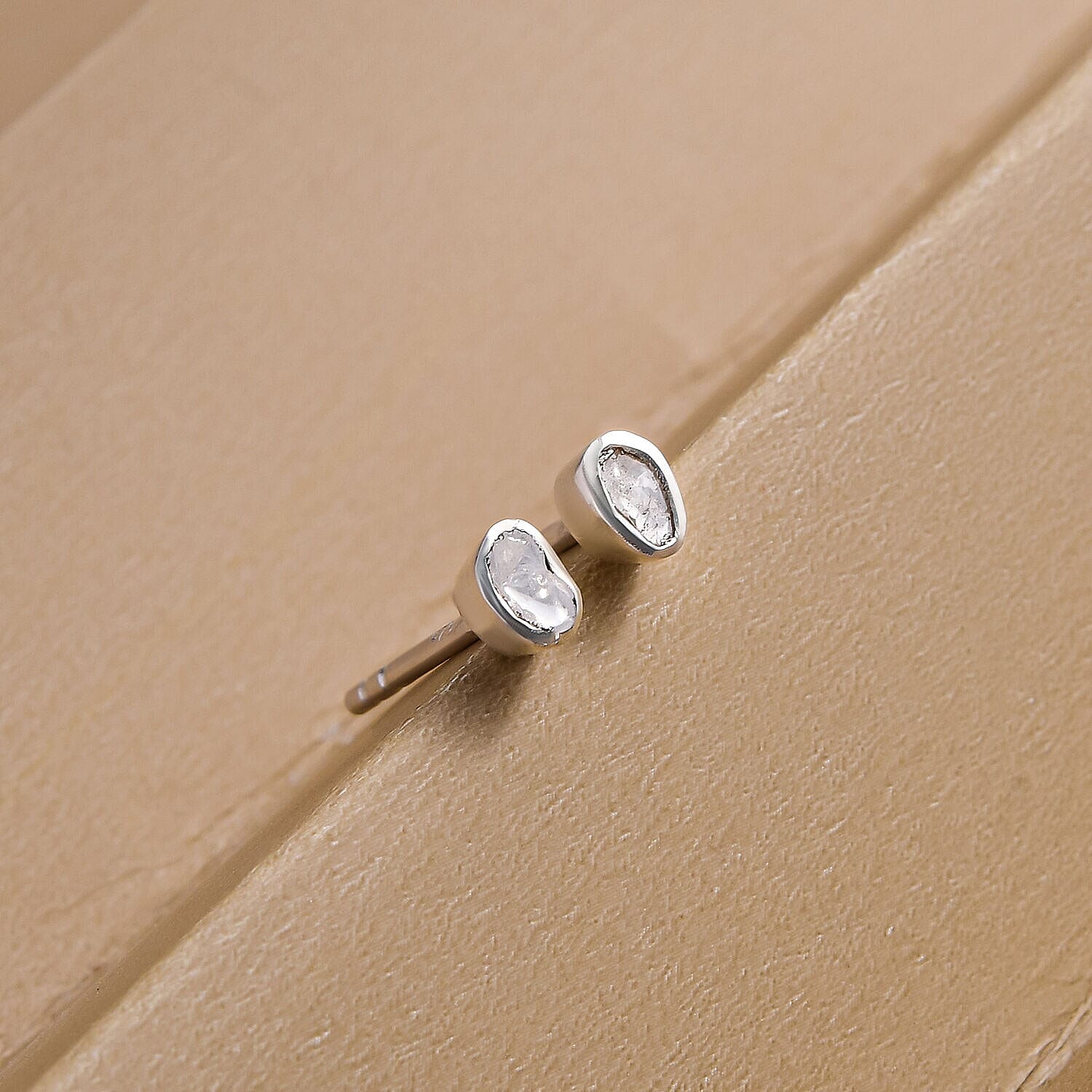 Polki Diamond Earrings (with Push Back) in Sterling Silver