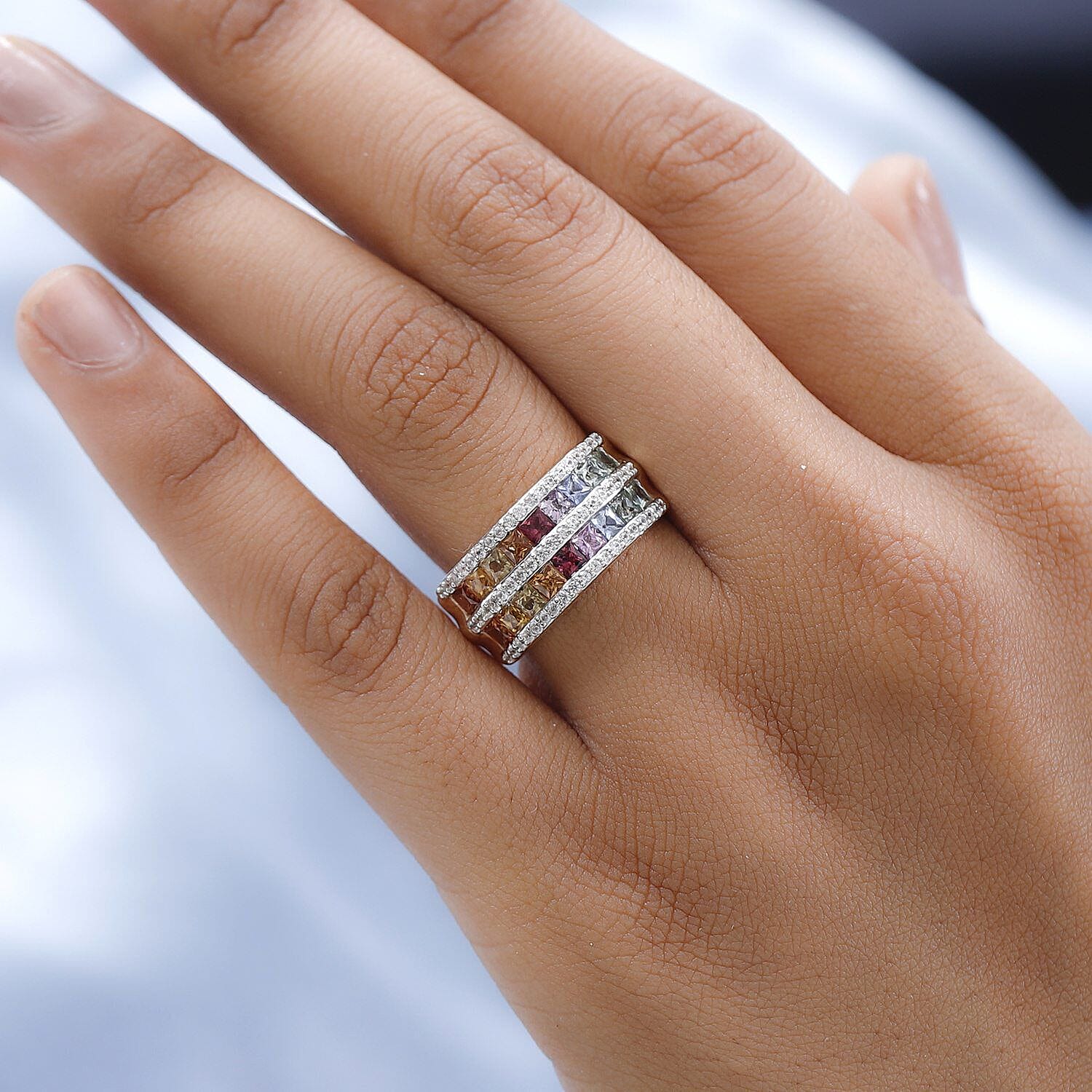 9K Yellow Gold AAA Multi Sapphire and Natural Zircon Ring 2.49 Ct