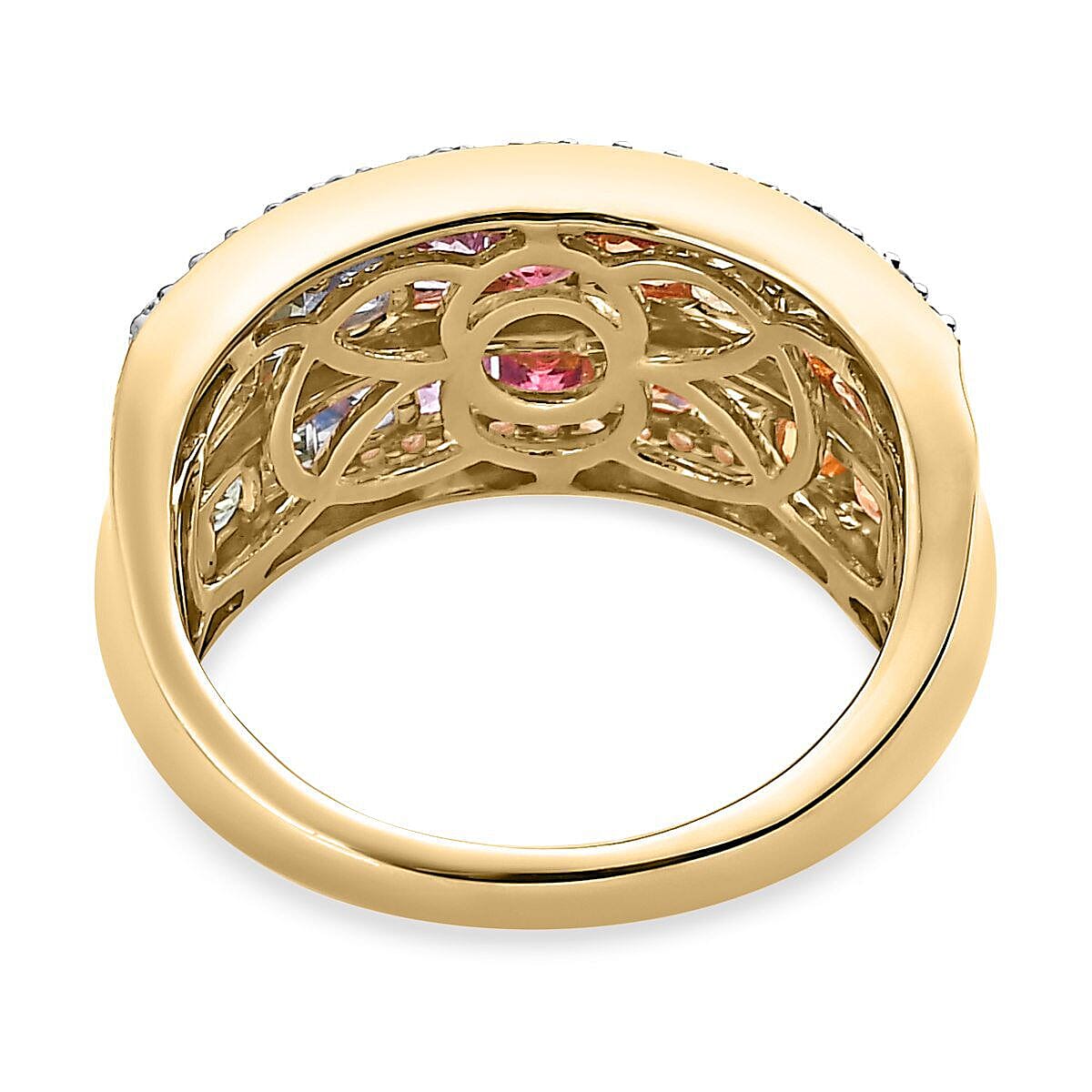 9K Yellow Gold AAA Multi Sapphire and Natural Zircon Ring 2.49 Ct