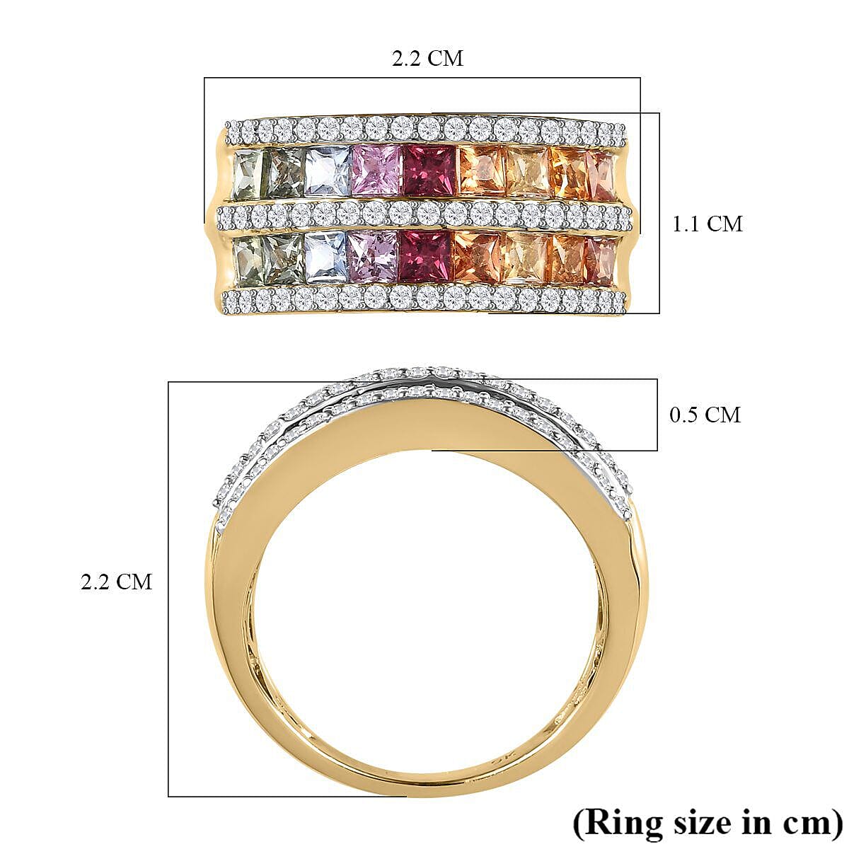 9K Yellow Gold AAA Multi Sapphire and Natural Zircon Ring 2.49 Ct