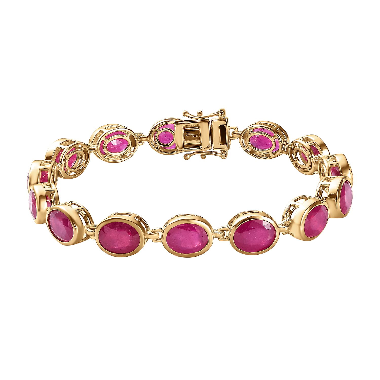 African Ruby Bracelet (Size - 7.5) in 18K Vermeil Yellow Gold Overlay Sterling Silver 38.36 Ct, Silver Wt 15.40 Gms