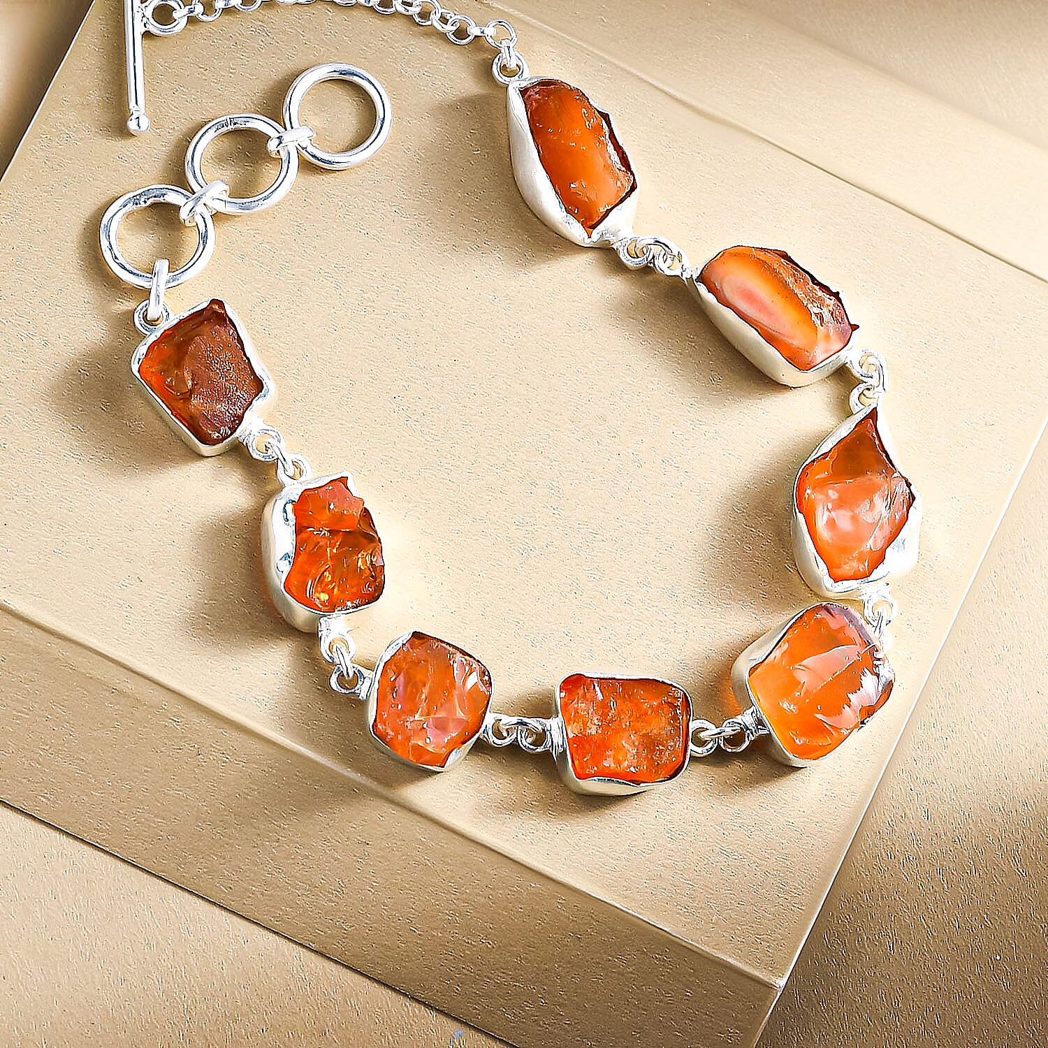 Free Form Fire Opal Bracelet (Size - 7.5) in Sterling Silver 21.500 Ct, Silver Wt. 8.01 Gms