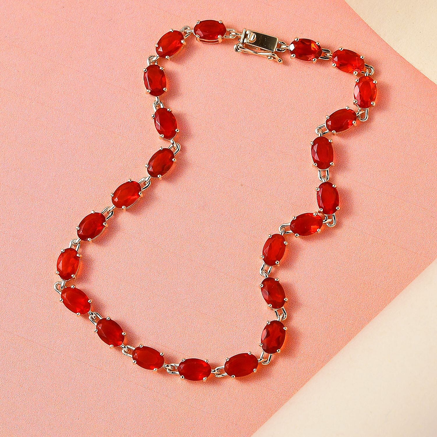 9K Yellow Gold Salamanca Fire Opal Bracelet (Size 7.5) 6.40 Ct