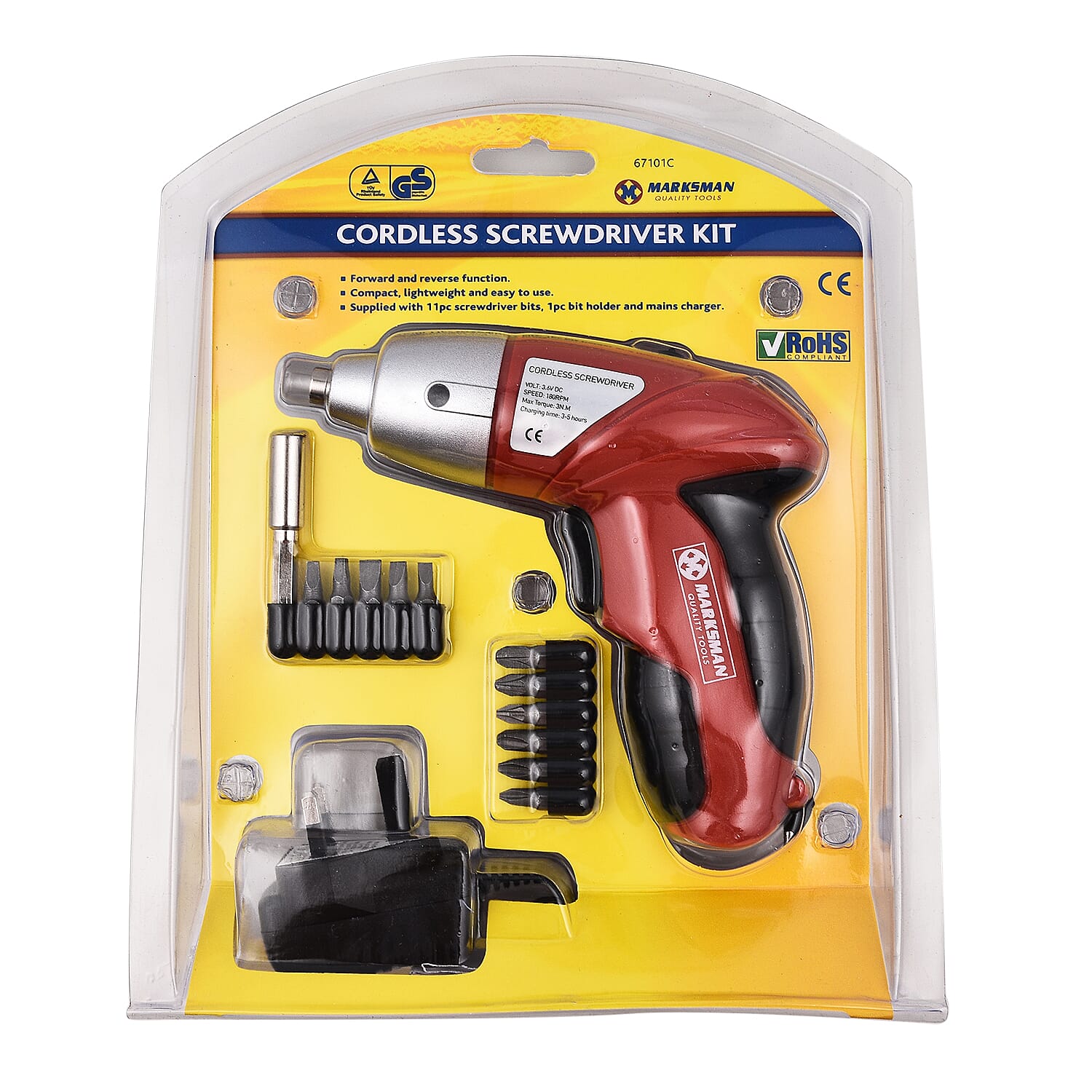 Electric Rechargeable Cordless Screwdriver Kit with Charger and Bits- Red