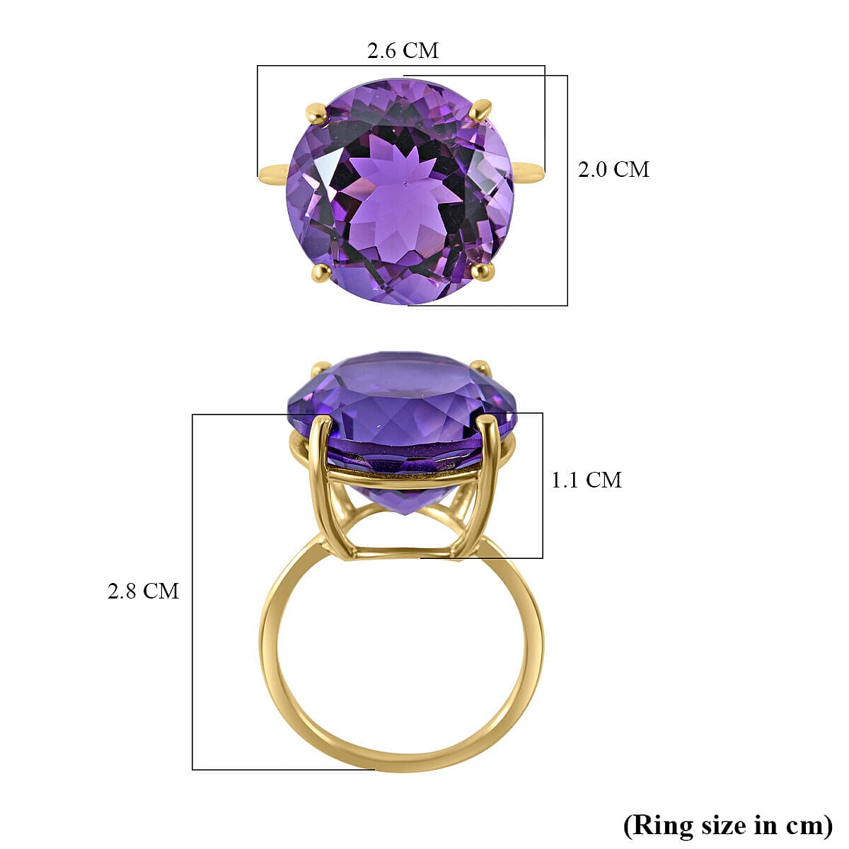 9K Yellow Gold Lusaka Amethyst Solitaire Ring 10.00 Ct.
